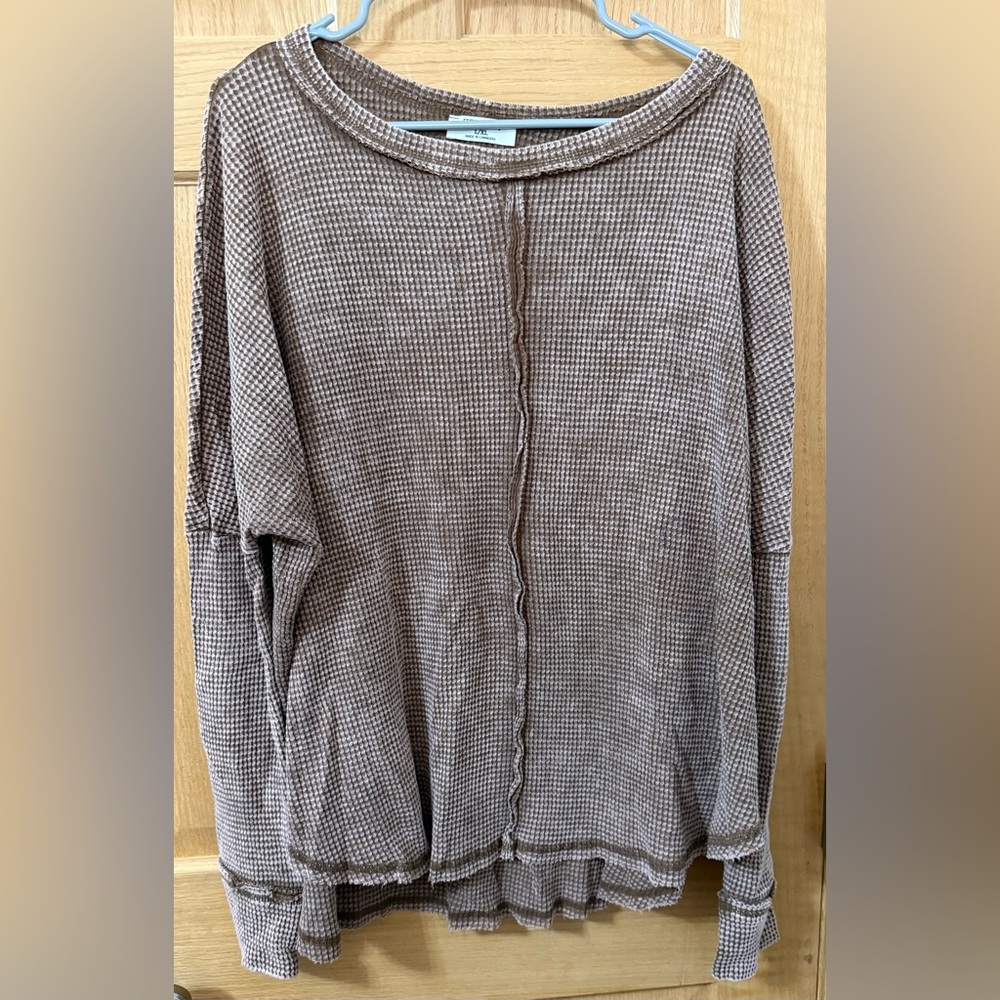 Zenana Waffle Knit Long Sleeve Top L/XL Oversized Cozy Lounge